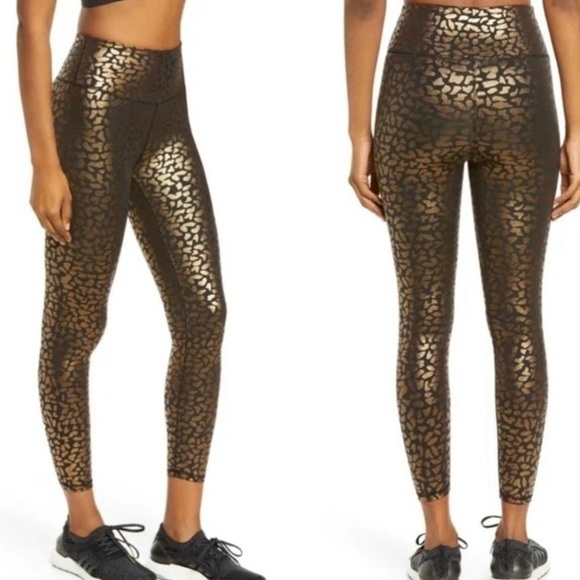 IVL Collective Pants - IVL Collective Gold Metallic Cheetah Animal Print Chi Chi Foil HW Leggings Sz 6
